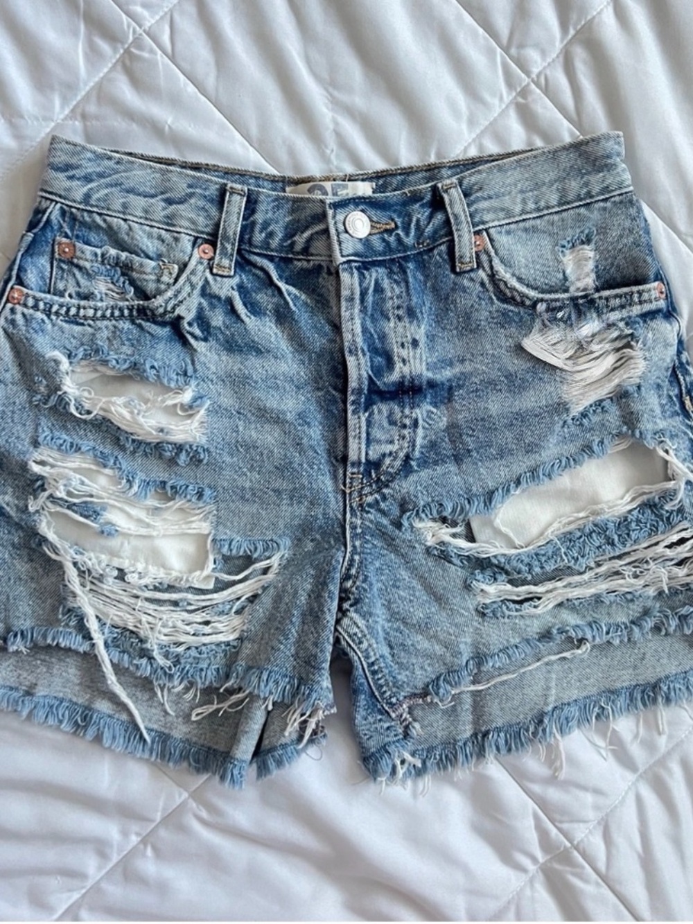 Free People Light Blue Distressed Denim Jean Shorts